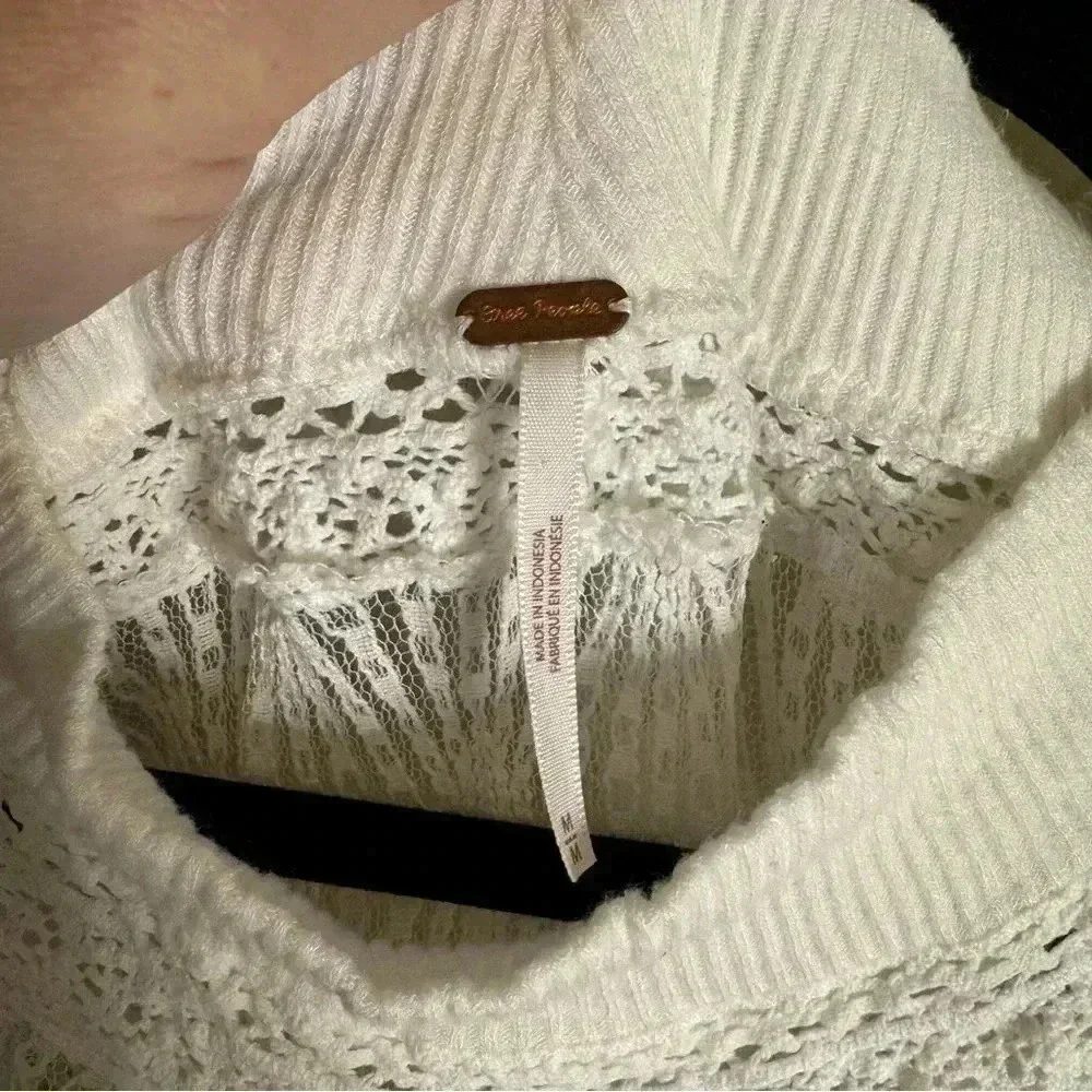 Free People Spring Valley Thermal Long Sleeve Shirt White Lace Size Medium